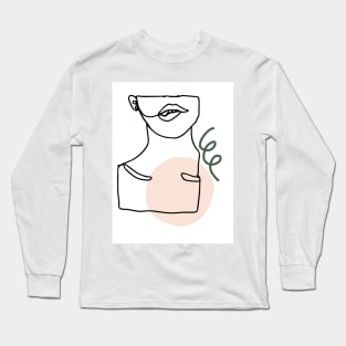 Minimal Line Drawing Woman's Lips Long Sleeve T-Shirt